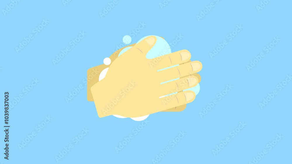 hands washing vector animation with soap foam in blue background hands washing vector animation with soap foam in blue background