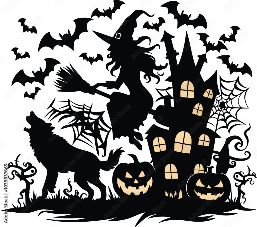 Halloween pumpkin night landscape with a Halloween theme with a bat background Halloween pumpkin night landscape with a Halloween theme with a bat background