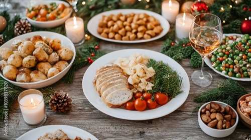 Festive holiday table with an array of delicious dishes