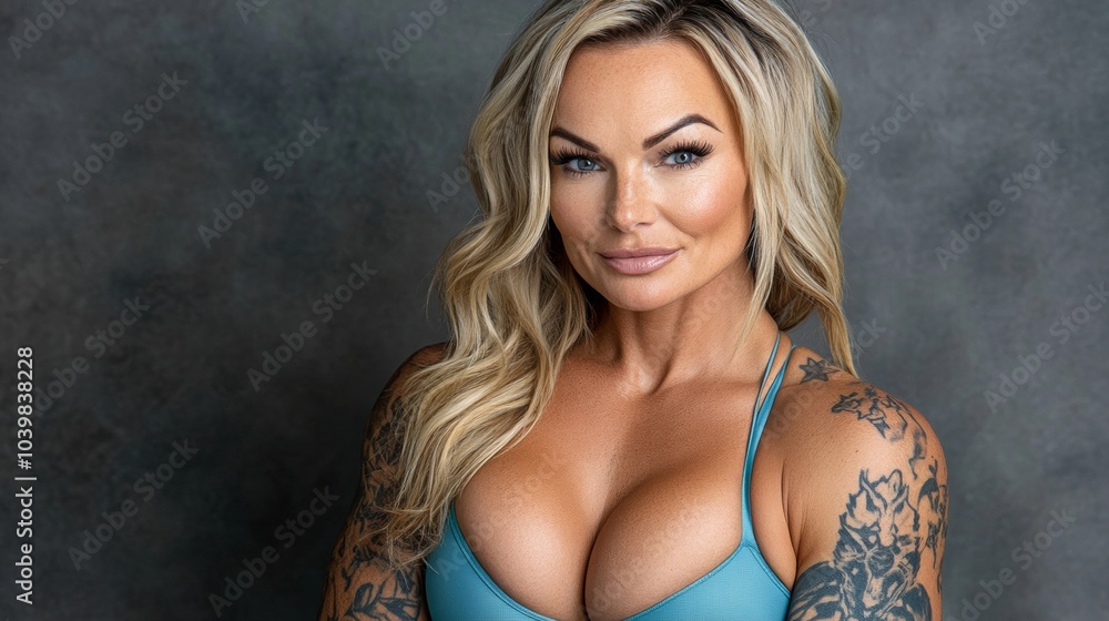 Portrait of a Confident Woman with Blonde Hair and Tattoos Portrait of a Confident Woman with Blonde Hair and Tattoos