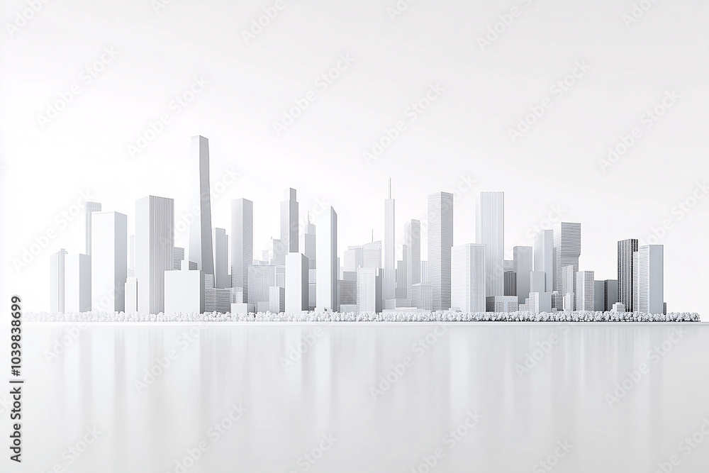 Futuristic white city skyline with tall skyscrapers Futuristic white city skyline with tall skyscrapers