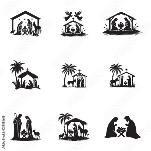 Collection of Nativity Silhouette Design - Nativity scene Vector illustration