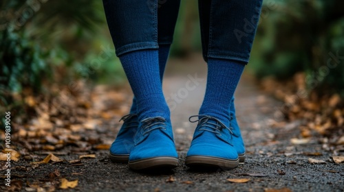 Blue Suede Shoes and Socks on a Fall Path