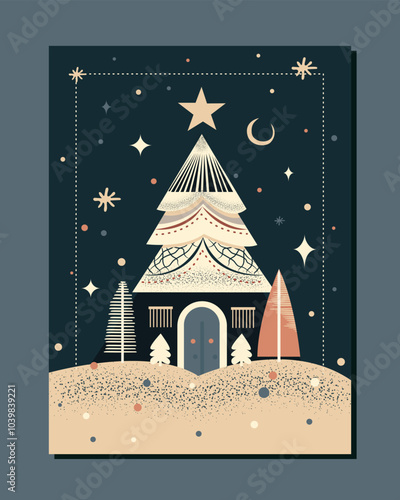 stylish big christmas fir trees in abstract minimalist style. vector graphic winter landscape for xmas greetings