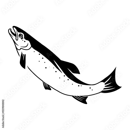 Coho Salmon logo, Black and White Coho Salmon fish jumping out of the water, Great for your Coho Salmon fishing activity.