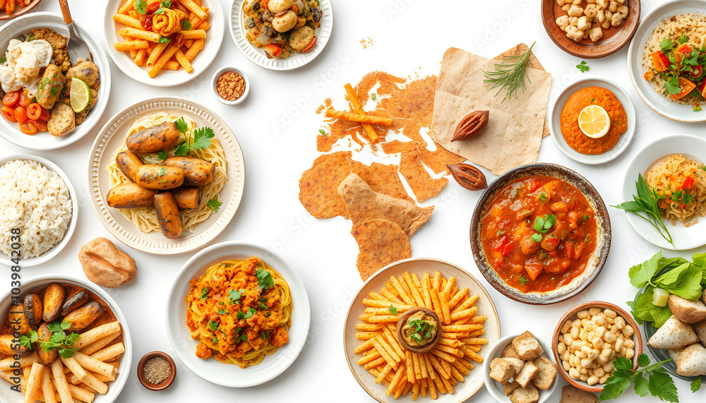 Collage. Assortment of dishes from different countries of the world. Food and snacks isolated with white highlights, png Collage. Assortment of dishes from different countries of the world. Food and snacks isolated with white highlights, png