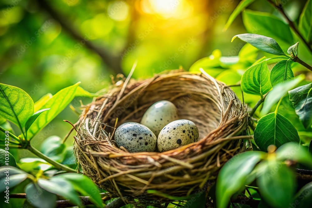 Bird's Nest with Eggs in Nature's Embrace - Serene Portrait Photography of Wildlife Bird's Nest with Eggs in Nature's Embrace - Serene Portrait Photography of Wildlife