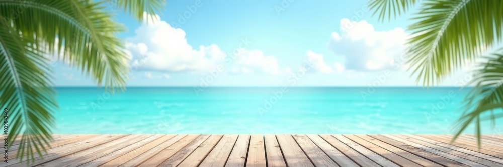 A serene tropical beach scene featuring lush palm leaves, calm turquoise waters, and a clear blue sky, perfect for vacation, travel, or relaxation-themed projects. A serene tropical beach scene featuring lush palm leaves, calm turquoise waters, and a clear blue sky, perfect for vacation, travel, or relaxation-themed projects.