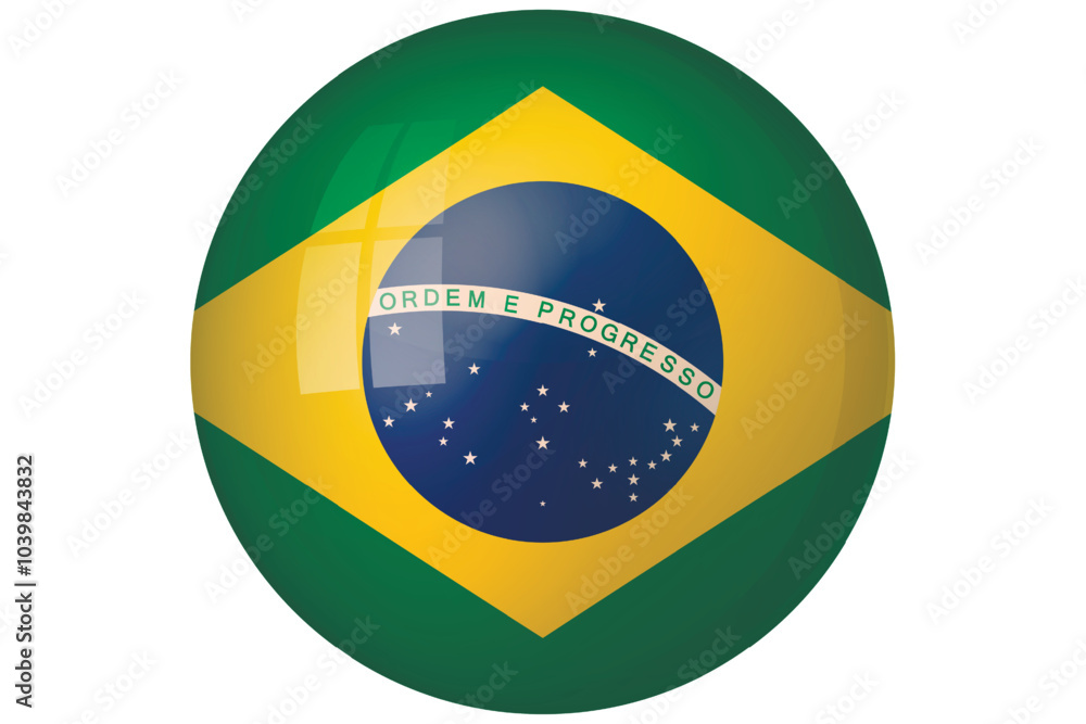 Fototapeta premium Flag of Brazil. Brazilian national symbol in official colors. Template icon. Abstract vector background. Round glass light ball, 3D big bubble, sphere