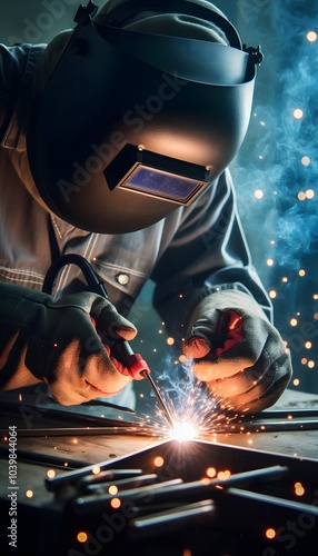 Person welding in a workshop