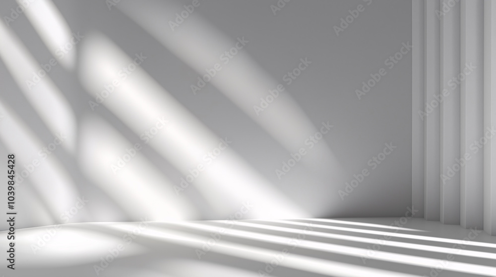 Empty white room with sunlight casting shadows on the walls Empty white room with sunlight casting shadows on the walls