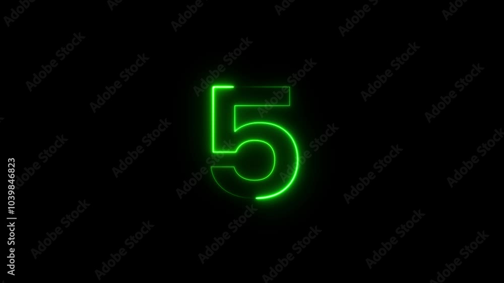 Neon 10 second counting number animation on black background. Glowing countdown number animation. Neon 10 second counting number animation on black background. Glowing countdown number animation.