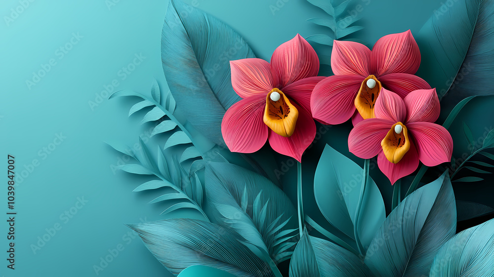 Obraz premium Phragmipedium Orchids logo 3d vector papercut