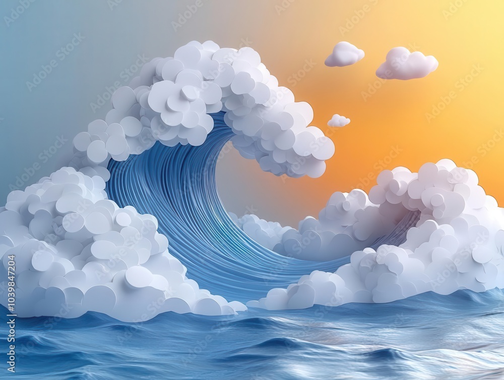 minimalist 3d logo design depicts an ocean wave in a playful cartoon style, combining simplicity with vibrant colors, representing a fun and modern branding concept for water-related businesses
