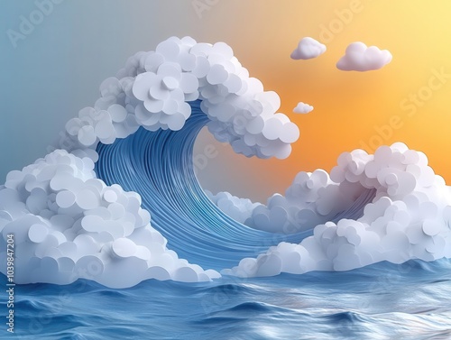 Obraz na płótnie minimalist 3d logo design depicts an ocean wave in a playful cartoon style, combining simplicity with vibrant colors, representing a fun and modern branding concept for water-related businesses w salonie