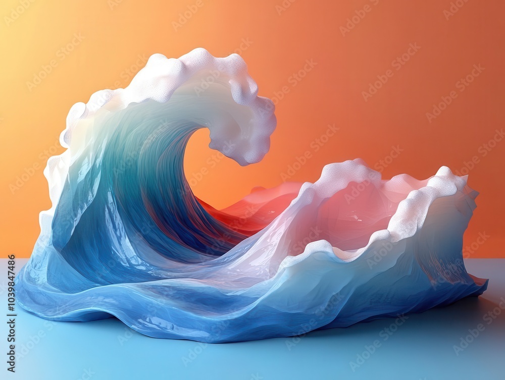 minimalist 3d logo design depicts an ocean wave in a playful cartoon style, combining simplicity with vibrant colors, representing a fun and modern branding concept for water-related businesses
