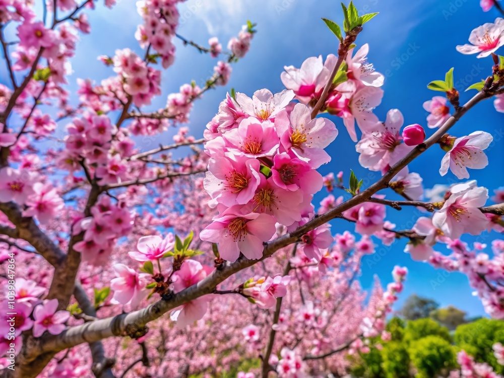 Obraz premium Blooming Almond Tree in Botanical Garden - Spring Beauty for Nature Lovers