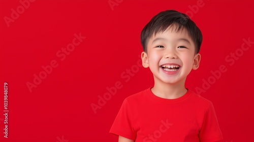 Asian boy smile on flat background