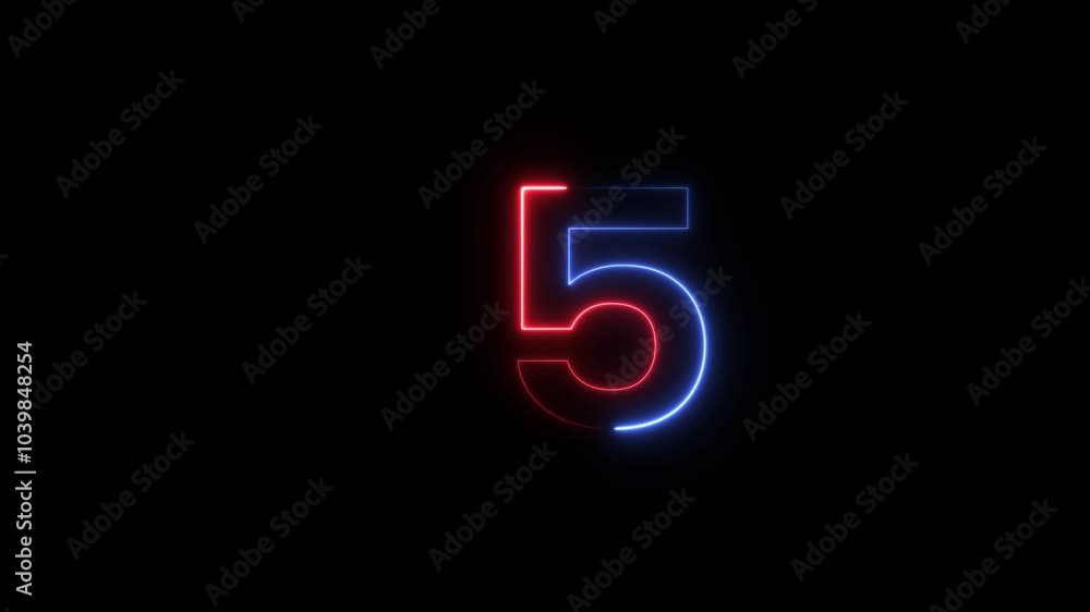 Neon 10 second counting number animation on black background. Glowing countdown number animation. Neon 10 second counting number animation on black background. Glowing countdown number animation.