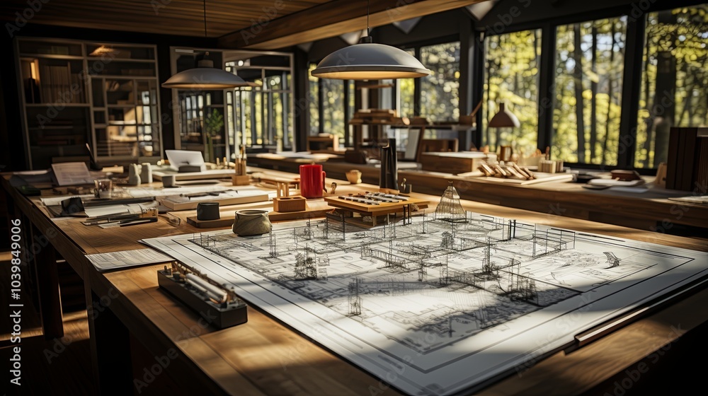 Drafting Space with Tools and Architectural Plans Drafting Space with Tools and Architectural Plans