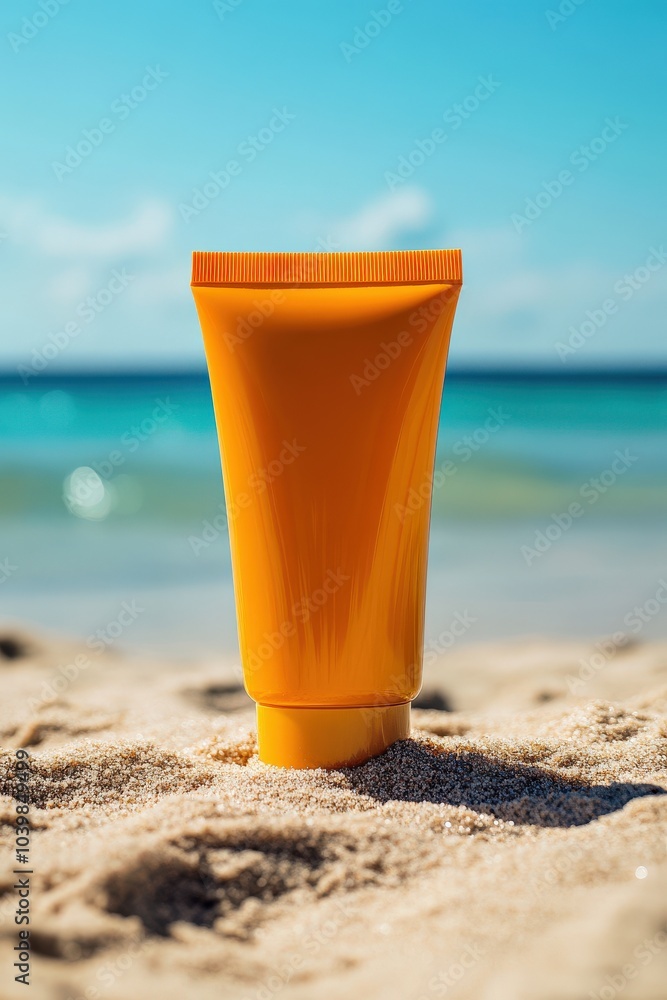 Sunblock Control. Orange Sunscreen Bottle and Tube for Solar Protection Sunblock Control. Orange Sunscreen Bottle and Tube for Solar Protection