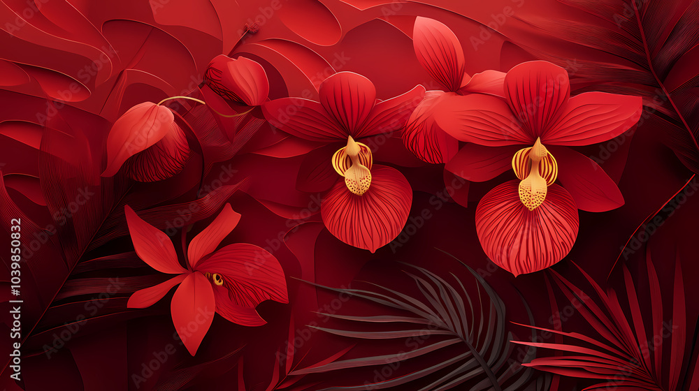 Obraz premium Phragmipedium Orchids logo 3d vector papercut