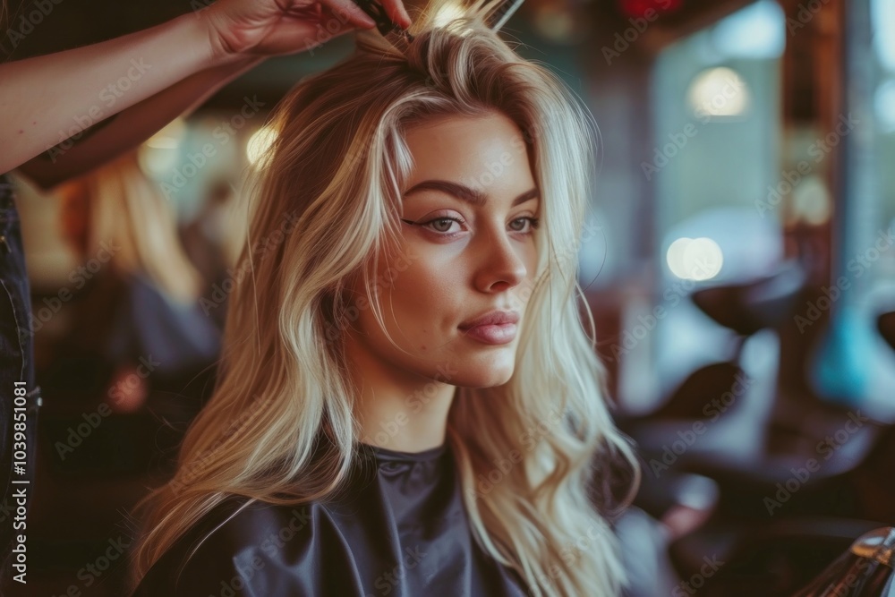 Blonde woman adult hair hairdresser. Blonde woman adult hair hairdresser.