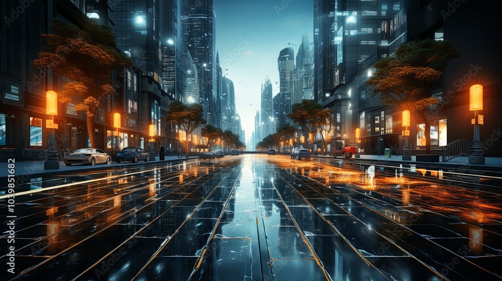 Futuristic Skyline at Night with Neon Lights Futuristic Skyline at Night with Neon Lights