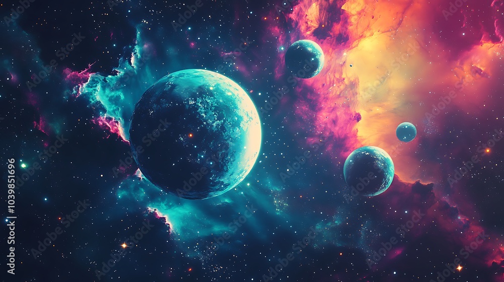 Cosmic Symphony: Planets Amidst Stellar Nebula Cosmic Symphony: Planets Amidst Stellar Nebula