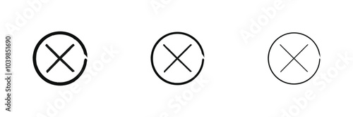 Black ink wrong signs. Black paint brush stroke crosses. Vector set of hand-painted Wrong icons. Abstract hand-drawn NO button for checkbox voting. Isolated disagree tick box symbols. Eps 10.