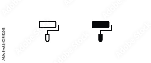 paint wall roller painting icon line and flat icons set, editable stroke isolated on white, linear vector outline illustration, symbol logo design style