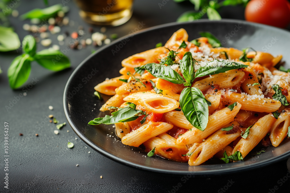 Penne alla Vodka Pasta Dish - Italian Cuisine, Creamy Sauce, Restaurant Food, Delicious Meal, Pasta Dinner Penne alla Vodka Pasta Dish - Italian Cuisine, Creamy Sauce, Restaurant Food, Delicious Meal, Pasta Dinner