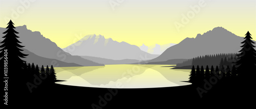 Grey mountain landscape wallpaper in a minimalist flat design style. Minimalist beauty background for desktop and wallpaper