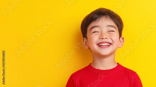 Asian boy smile on flat background