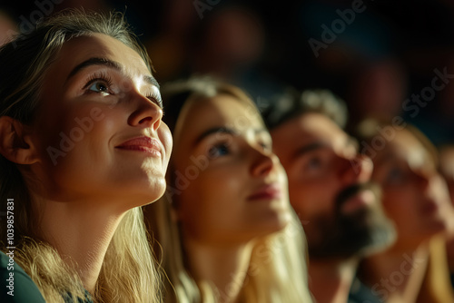 Happy audience smiling and watching a live event