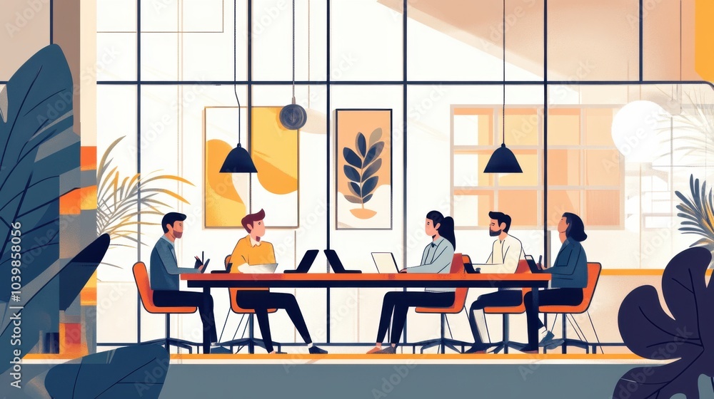 A modern meeting room with professionals discussing ideas. A modern meeting room with professionals discussing ideas.
