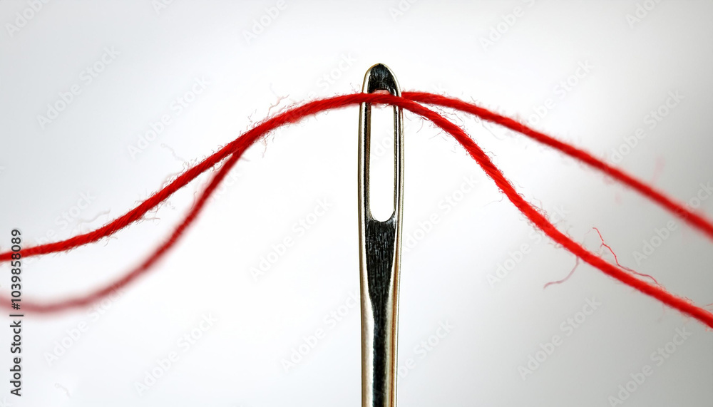 Sewing needle with red thread Sewing needle with red thread