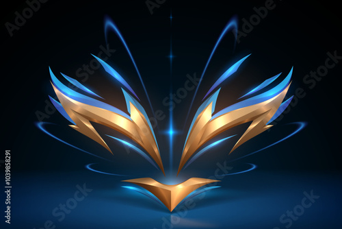 Gold and blue wings with light effects photo