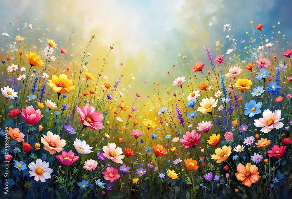 Camomile field in an abstract painting. Picturesque daisies on the picture. Digital illustration.
Camomile field in an abstract painting. Picturesque daisies on the picture. Digital illustration.