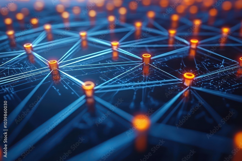 Obraz premium 3D visualization of a blockchain network topology in a decentralized system.