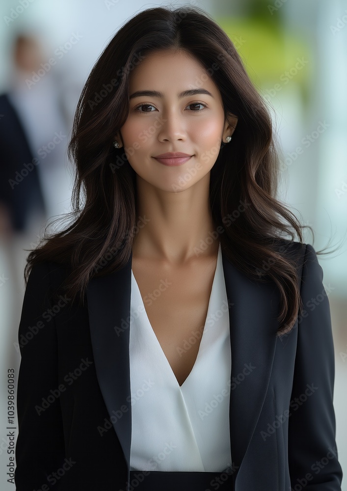 Confident young asian businesswoman from Cambodia smiling in office building Confident young asian businesswoman from Cambodia smiling in office building