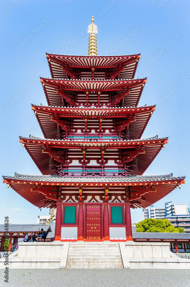 Obraz premium View with The Five Story Pagoda at Shitennoji Gojunoto temple in Osaka, Japan.
