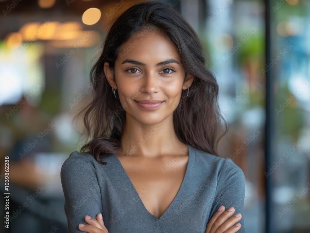 Confident indian businesswoman smiling with folded arms Confident indian businesswoman smiling with folded arms