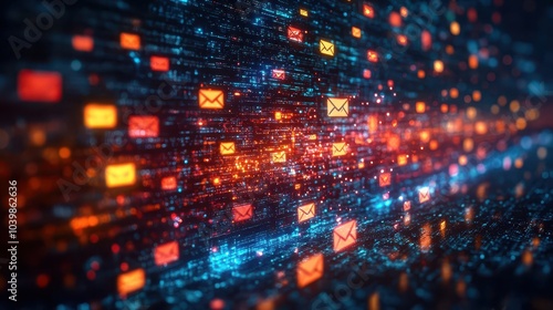 Wallpaper Mural a digital marketing concept visualizing a company sending numerous emails and newsletters to customers depicted through an array of colorful icons and dynamic graphics representing communication Torontodigital.ca