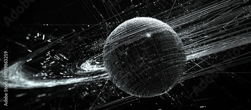 Planetary defense system visualized with precision in wireframe graphics.