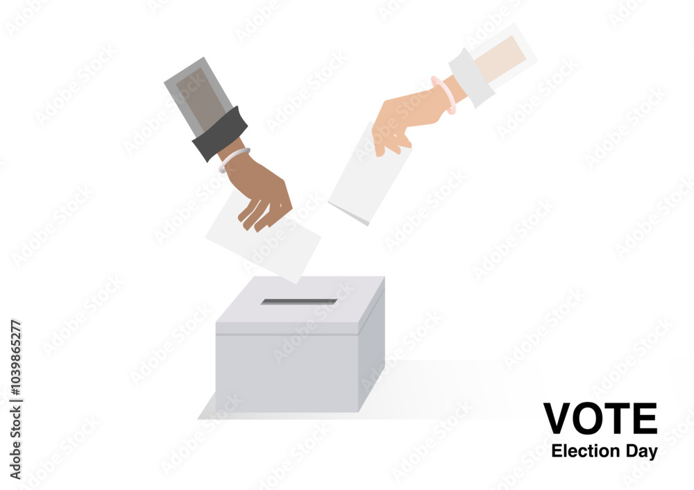 voter dropping ballots in the election box isolated on white background voter dropping ballots in the election box isolated on white background
