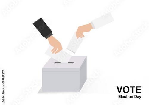 voter dropping ballots in the election box isolated on white background