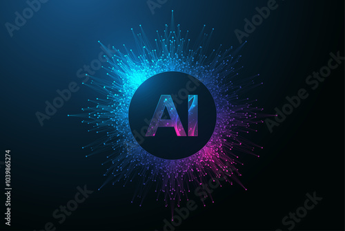 AI Banner Concept In The Digital Style. Generative Ideas Design Element For Internet Technology. Futuristic Technology Concept Artificial Intelligence