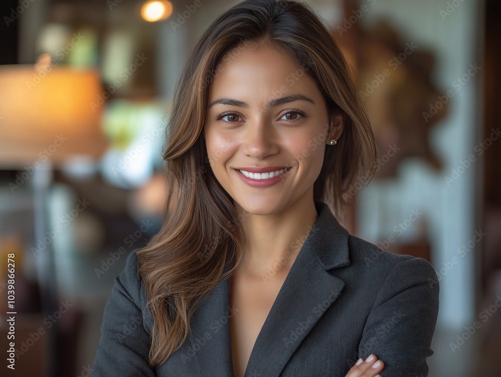 Obraz premium Confident businesswoman from Peru smiling with folded arms