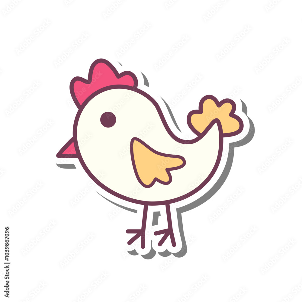 Cute Cartoon Chick on white silhouette and gray shadow. Vector illustration about Animal Farm. Cute Cartoon Chick on white silhouette and gray shadow. Vector illustration about Animal Farm.